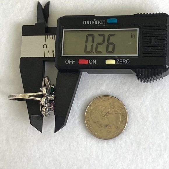 Sterling Silver 925 Multi Colored CZ Marcasite Floral Flower Cluster Ring Sz 8 - Picture 15 of 16